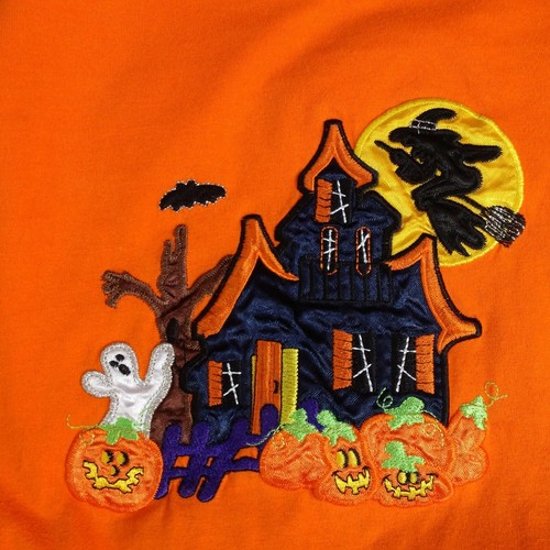 Bobby Brooks Halloween Shirt XL Orange Stitched Haunted House, Ghosts, Witch - Picture 2 of 10
