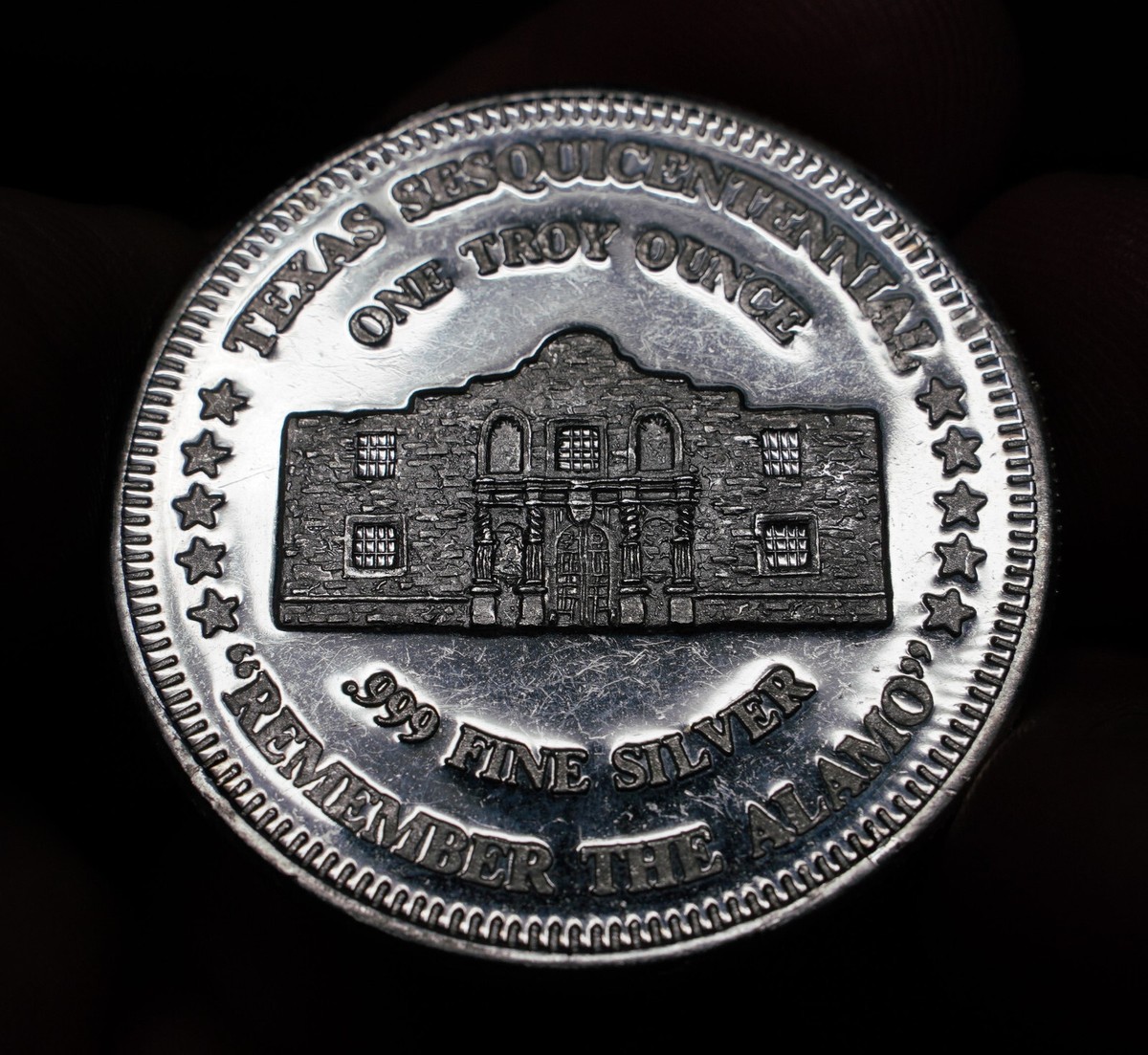 1836 - 1986 Lone Star State TEXAS ALAMO 1oz 999 Silver art bar