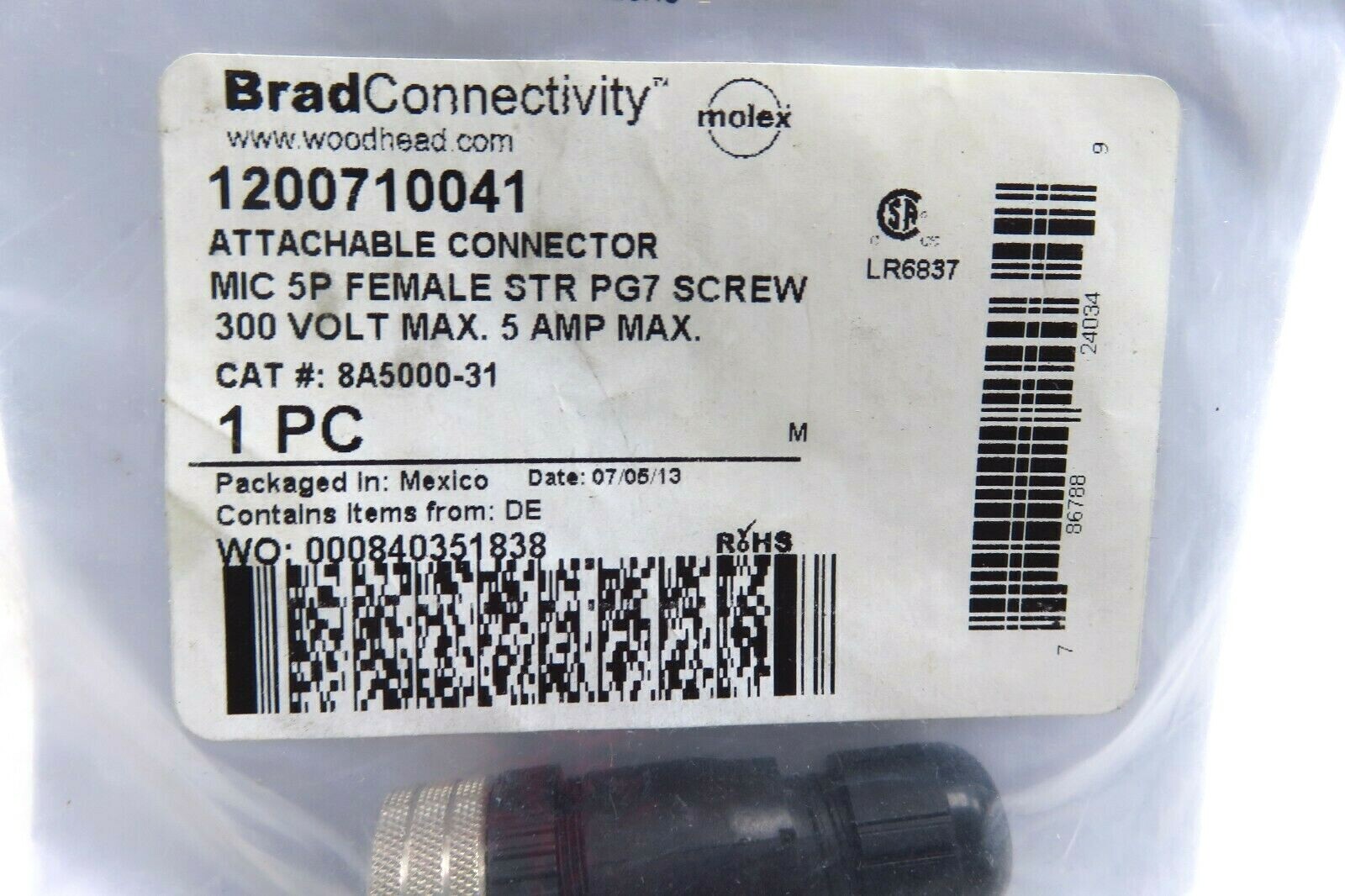 Connecteur Femelle Brad Harrison 5 Broches 8A5000-31 - Pièce électrique Neuve