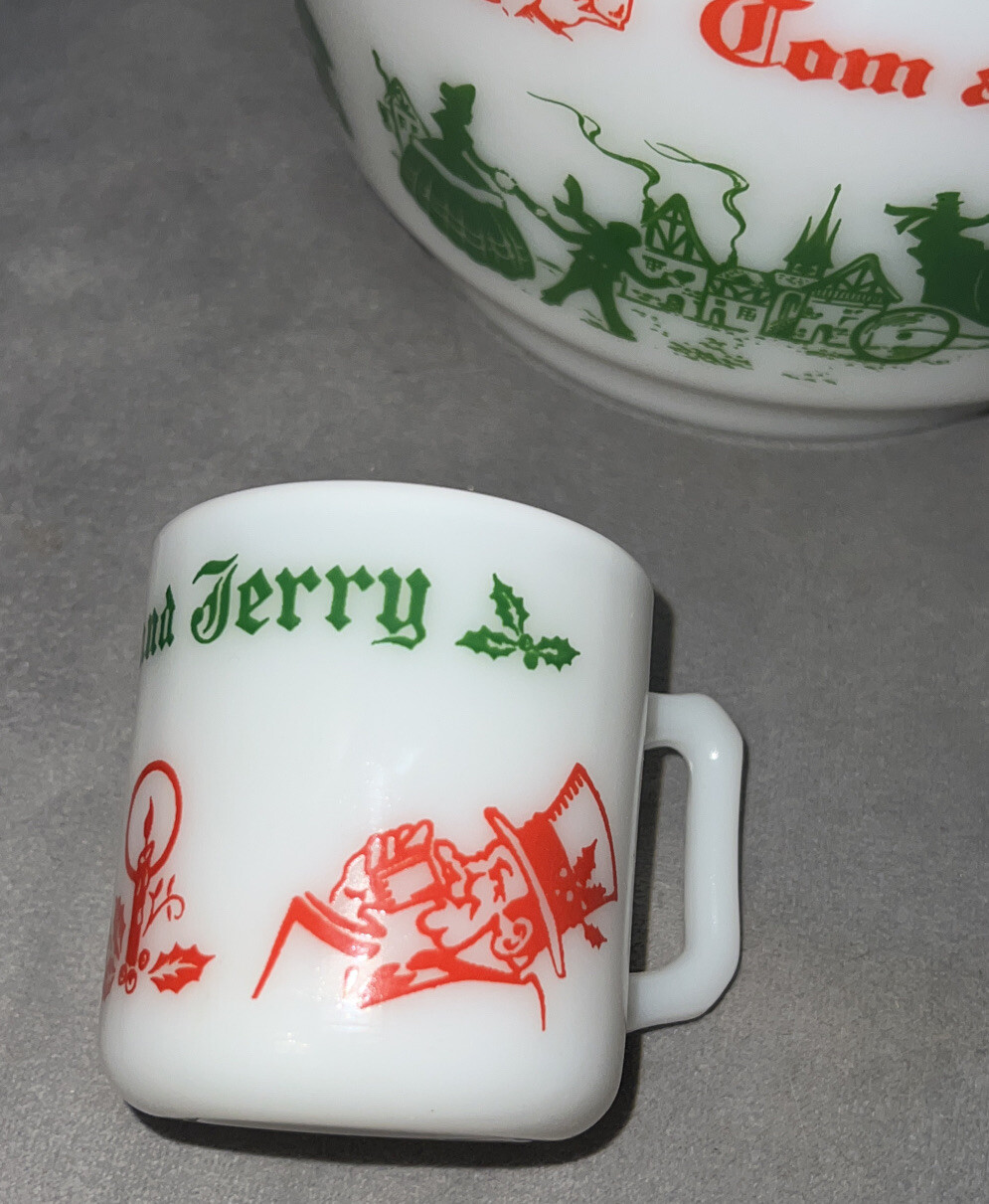 Vintage Hazel Atlas Tom and Jerry Punch Bowl Set with 7 Mugs Made in USA eBay