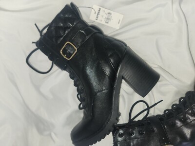 NWT Express Black Leather Combat Boots With Oxford Detail Combat Boot Nero Nappa main image 4