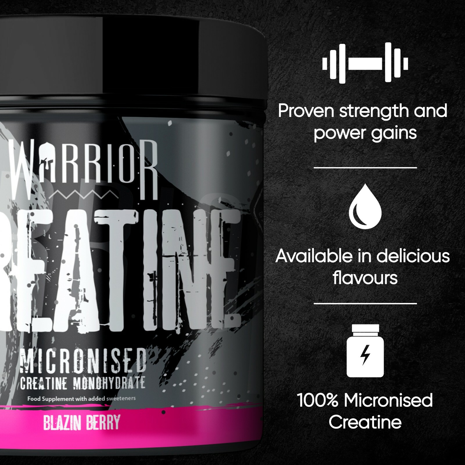 Warrior Creatine Monohydrate Powder 300g Micronised 60 Servings - Blazin  Berry | eBay
