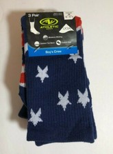 Athletic Works Boys Crew Socks 3 Pairs Color Americana Shoe Size Med 9-2 1/2