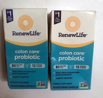 2 Bottles Renew Life Colon Care Probiotic 80 Billion CFU 60 Capsules (120 total)