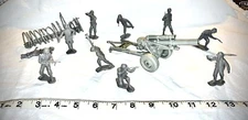 Vintage 1963 Louis Marx WWII German Toy Soldier Lot w/ Artillery & Barbed Wire