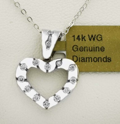ECHTER 0,28 kt DIAMANTEN HERZ ANHÄNGER 14K WEISSGOLD * Kostenloser Bewertungsservice