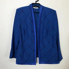 Karen Miller Beaded Blazer Women's Size L Blue Long Sleeve Open Front Polyester