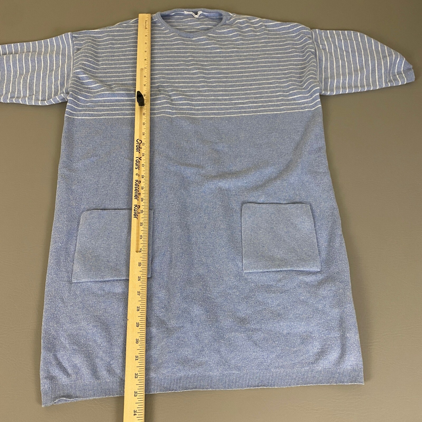 Vintage Joan Vass USA Knit Dress Blue Size 1 (8-10) Striped Cotton w/ Pockets