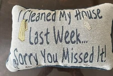 Tapestry Pillow 8” x 13” “ I Cleaned My House Last Week, Sorry You Missed It”