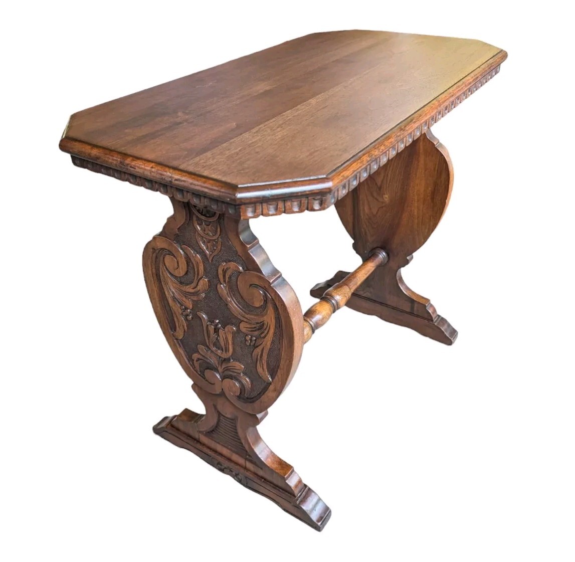 Antique French Baroque Style Side Table Hand Carved Wooden Flower Motif