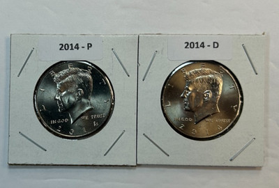2014 P & D UNC Clad Kennedy Half Dollar Set in CB Flips -Free Shipping