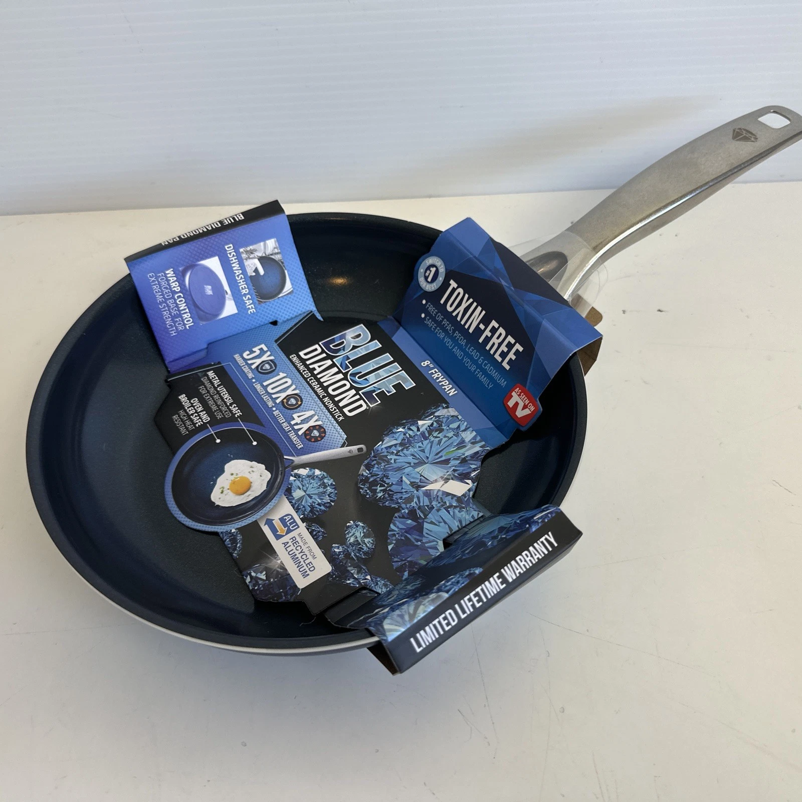 Blue Diamond 8" Frying Pan Professional Grade Tri-Ply Enhanced Ceramic Non-Stick