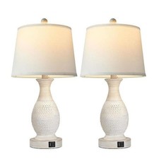 Rottogoon 26 in. Farmhouse Bedside Touch Table Lamps w/USB C A Ports Set of 2