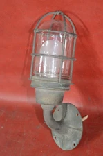 Vtg Russell & Stoll NY Marine Brass Bronze Light Wall Fixture Caged Sconce Globe