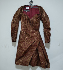 New Vintage Antony Price Red and Gold Brocade Wrap Mini Dress With Long Sleeves