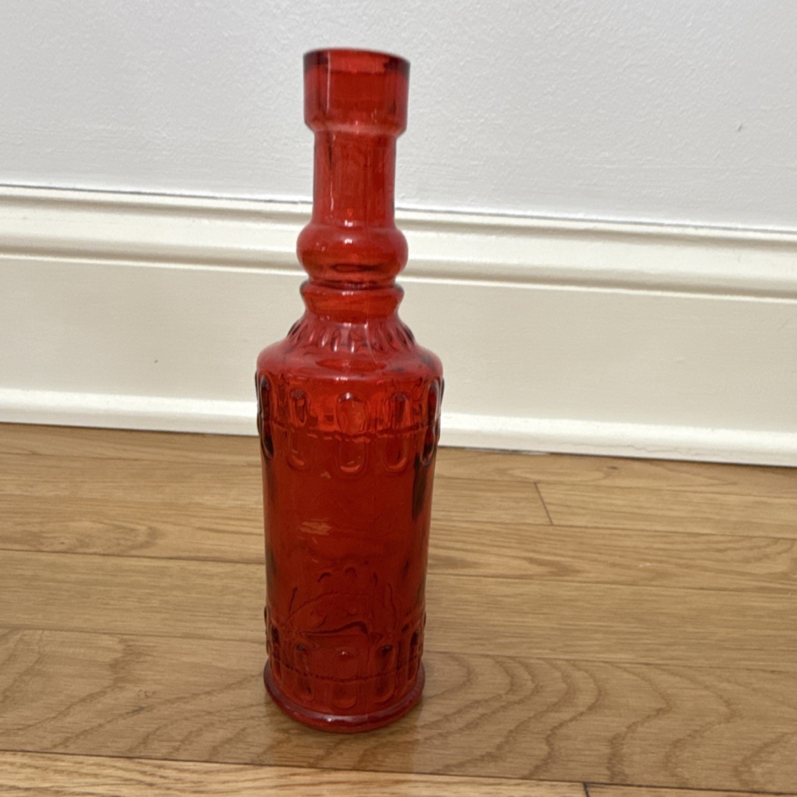 Red Glass Decorative Bottle with Glossy Finish, Single Piece