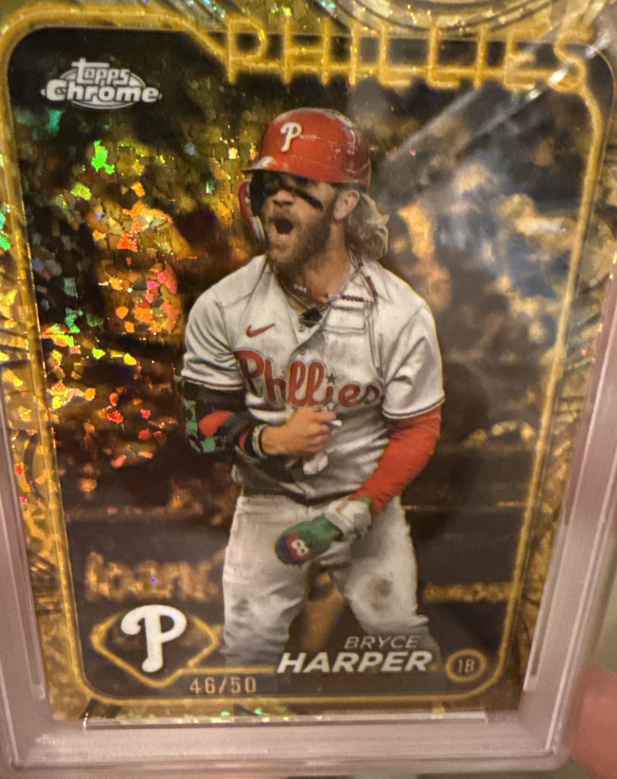 2024 Topps Gilded Bryce Harper Gold Mini Diamond 46/50 PSA 8 Phillies #69 view 8