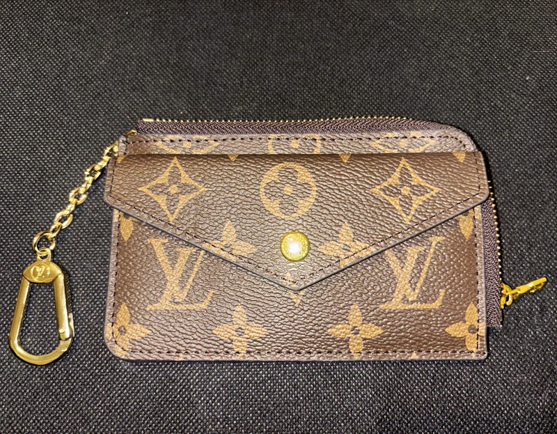 Louis Vuitton Monogram Card Wallet Zip Pouch w/ Chain, Brown/Black, Women
