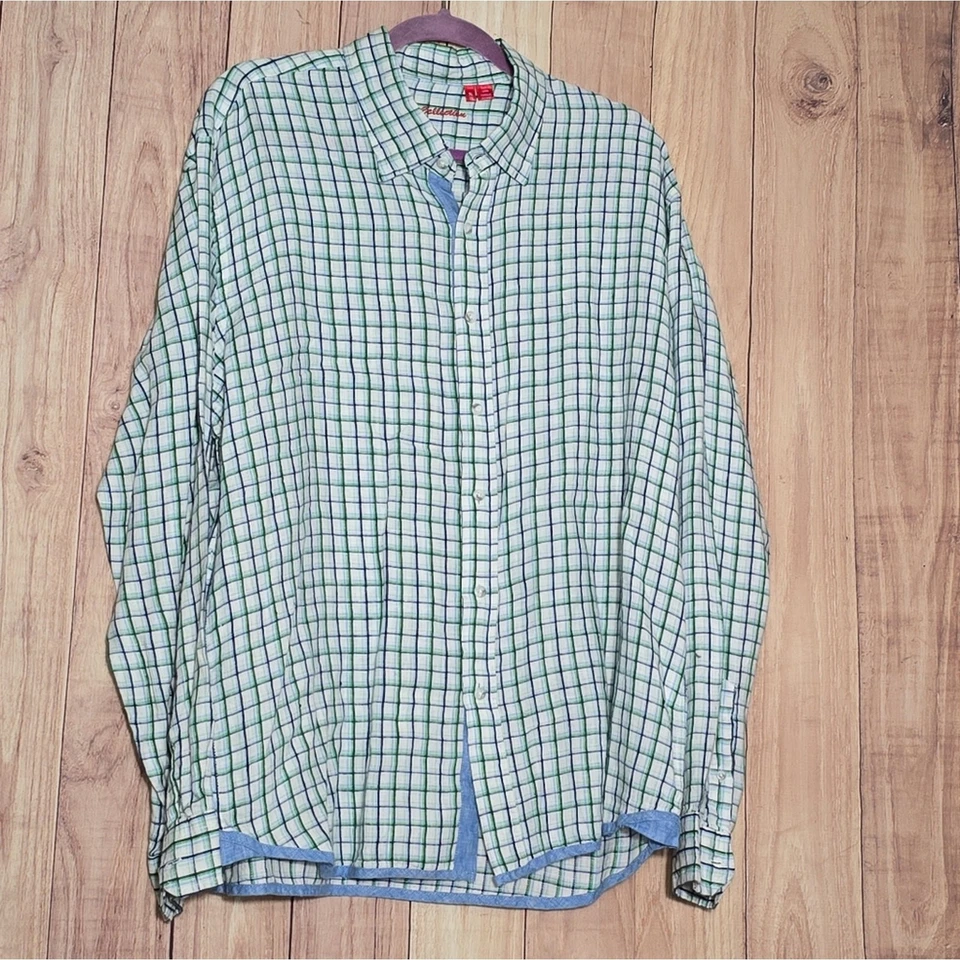Report Collection Mens Plaid Stripe Button Down LS 100% Linen Shirt  XL NWT - Image 4 of 4