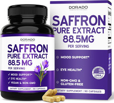 Saffron Supplements   90 Veggie Capsules, 88.5 mg, Mood  Vision, Vegan, Gluten  