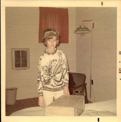 Vintage Found Photograph  1960s Woman Standing in Room with Suitcase Style 