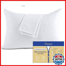 Precoco 100 Cotton Pillow Protectors Zipper Queen Size, White Pillow Cases Set