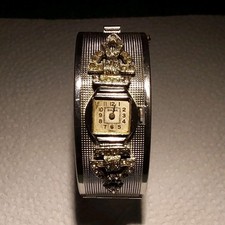 Bulova Women s Rectangle Silver Bangle Wristwatch Gold Dial Dress Analog