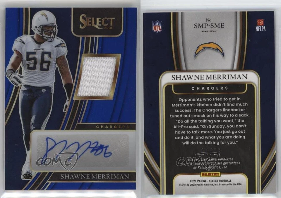 2021 Panini Select Signature Memorabilia Blue Prizm 14/75 Shawne Merriman Auto - Image 3 of 3