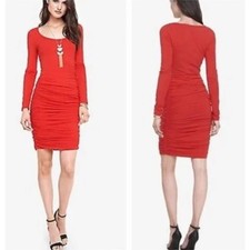 Express Womens Dress Red Long Sleeve Round Neck Back Zip Chic Dress Sz S