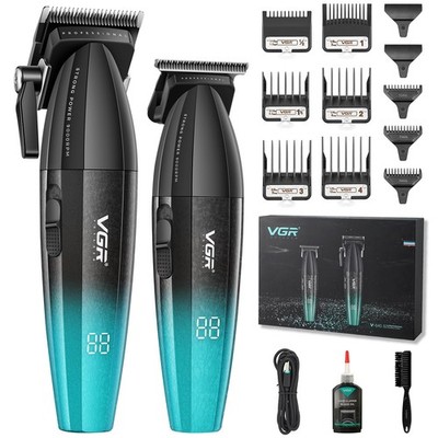 Hair Clippers Cordless 9000RPM Zero Gap T Blade LED Green VGR 640S2