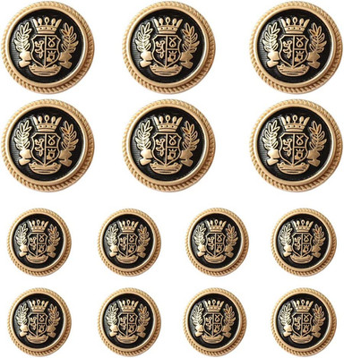 14PCS Black Gold Metal Blazer Button Set 15-20mm for Suits Jackets Coats