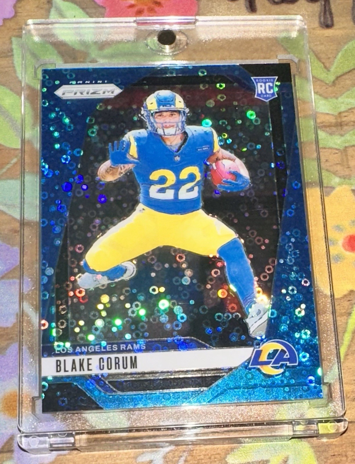 BLAKE CORUM 2024 PANINI PRIZM #308 ROOKIE NO HUDDLE BLUE RC 83/99 RAMS