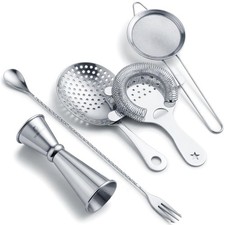 Homestia 5-Piece Silver Cocktail Strainer Set, Stainless 9" L, 4pcs +