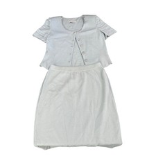 St. John Women's Blue Santana Knit 2 Piece Set Skirt Suit Size 10