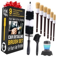 Boar Hair Detailing Brush Set - 9-Pack - Includes Wheel, Tire 9 Pack Full Kit 