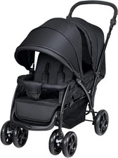 Twin Tandem Baby Stroller Black Foldable Double Seat 5-Point Harness Sunshade