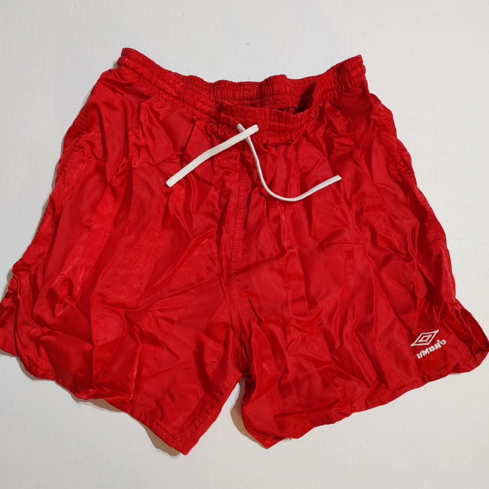 Vtg 80s 90s Umbro Red Striped Nylon Soccer Shorts Adult S Mens Made in USA