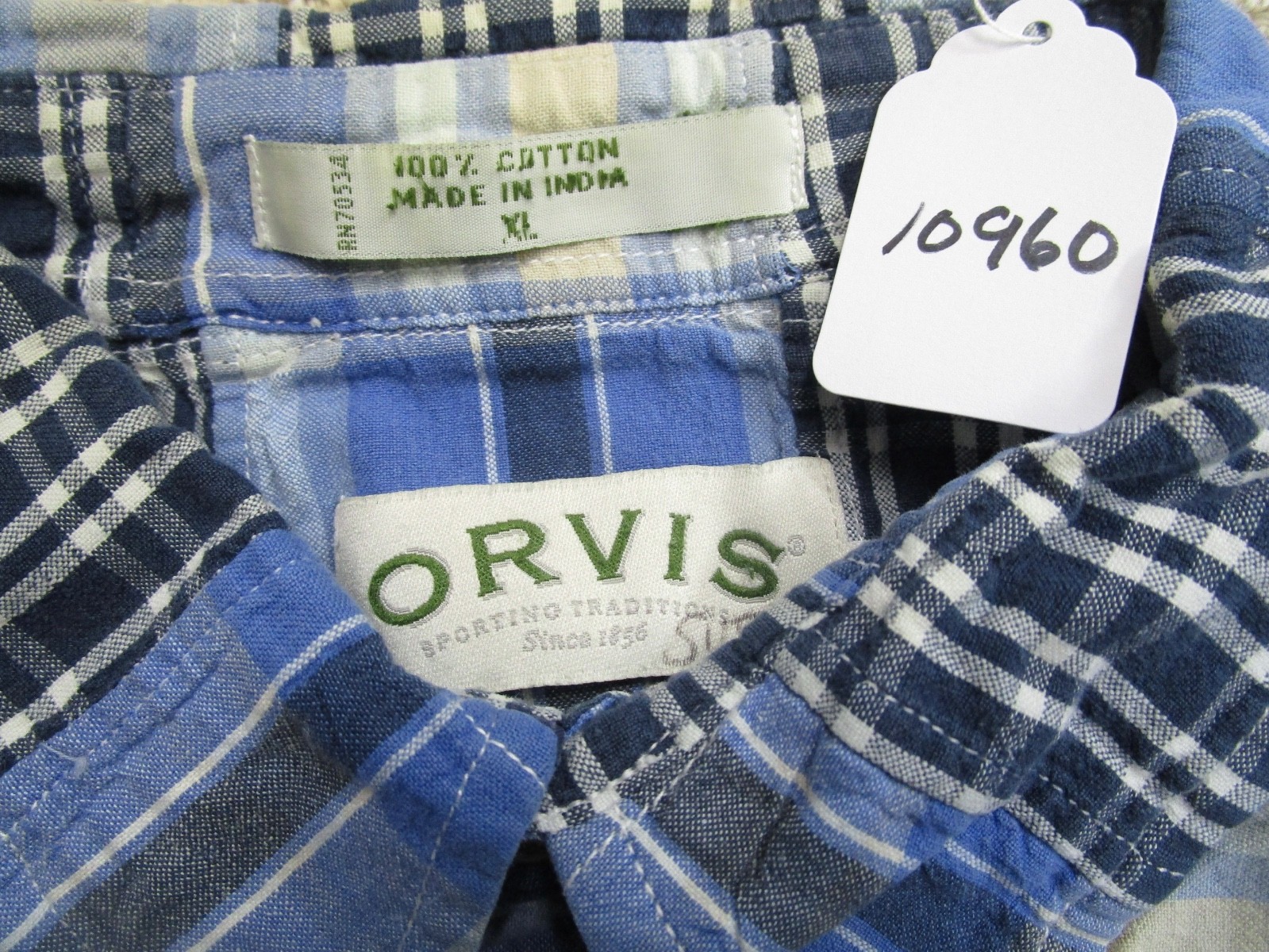 Orvis Shirt Men Extra Large Blue Patchwork Madras… - image 7