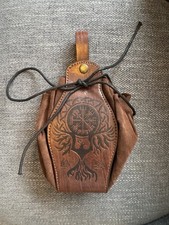 Viking Leather Belt Pouch Drawstring Medieval LARP Renaissance Waist Bag