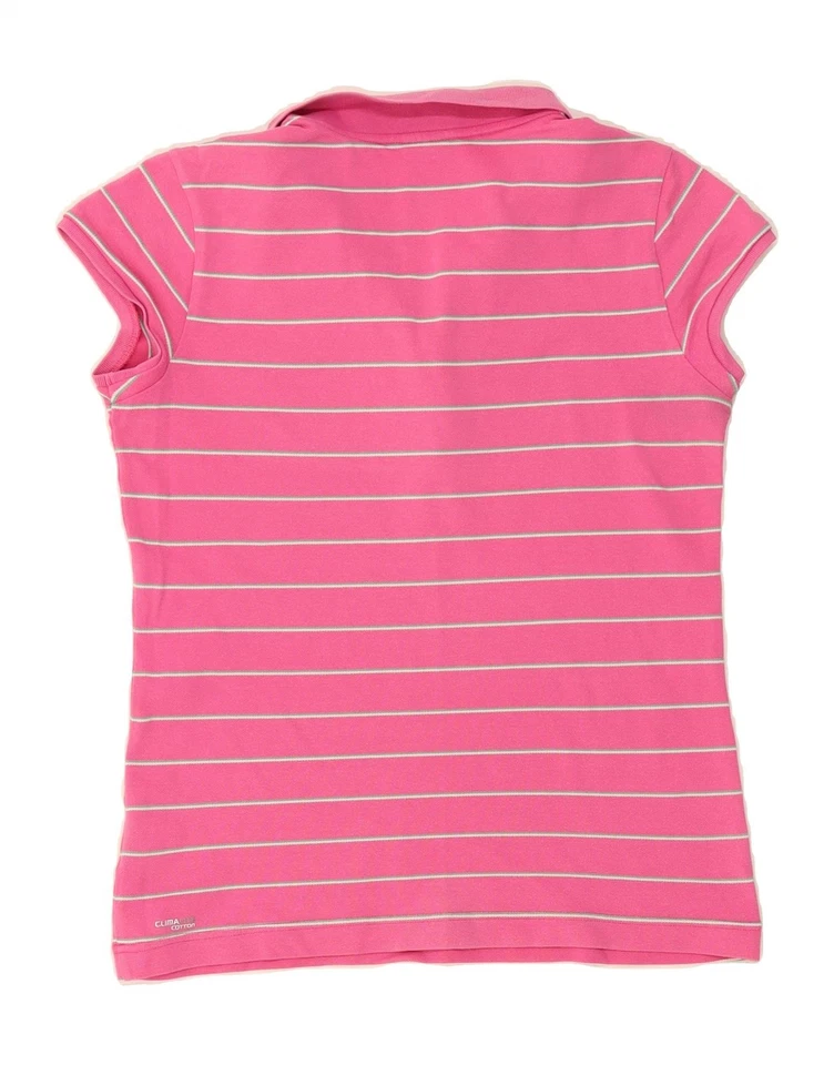 ADIDAS Womens Clima 365 Polo Shirt UK 16 Large Pink Striped Cotton DT82 - Image 2 of 3