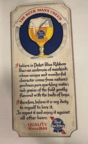 Vintage Pabst Blue Ribbon Beer PBR compressed wood bar advertising sign 24”