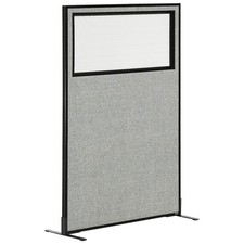 36-1/4"W x 60"H Freestanding Office Partition Panel with Partial Window Gray