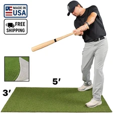 USA-Made 3'x5' Baseball / Softball Batting Stance Mat - Durable Nylon Turf