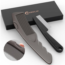 2pc Fine Tooth Dandruff Comb Scalp Massager Lice Hair Tool Brown