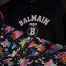 Balmain Black Multicolor Graphic Logo Crewneck Sweatshirt Size 12A