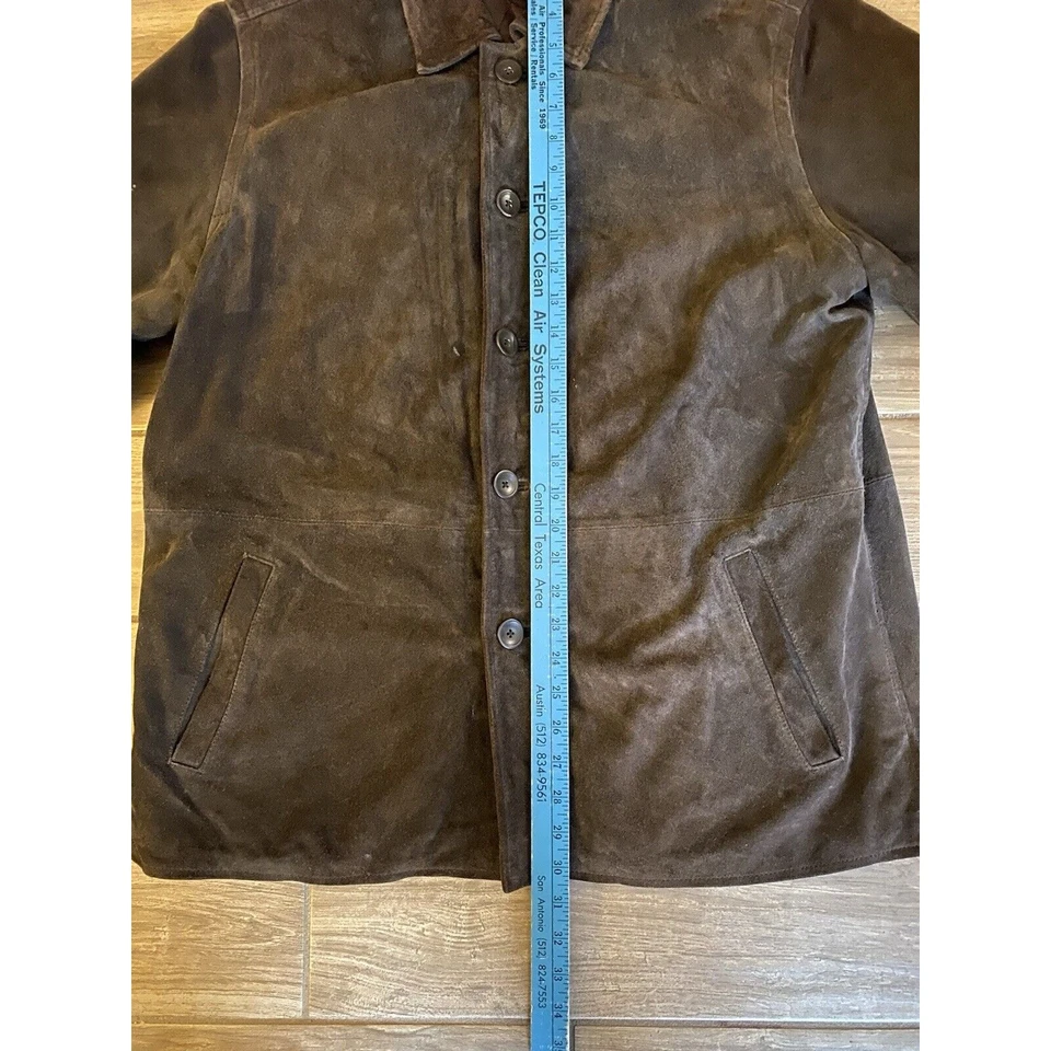 Chaqueta de cuero de gamuza marrón J Crew para hombre abrigo de coche acolchado interior talla grande Foto 4 de 4