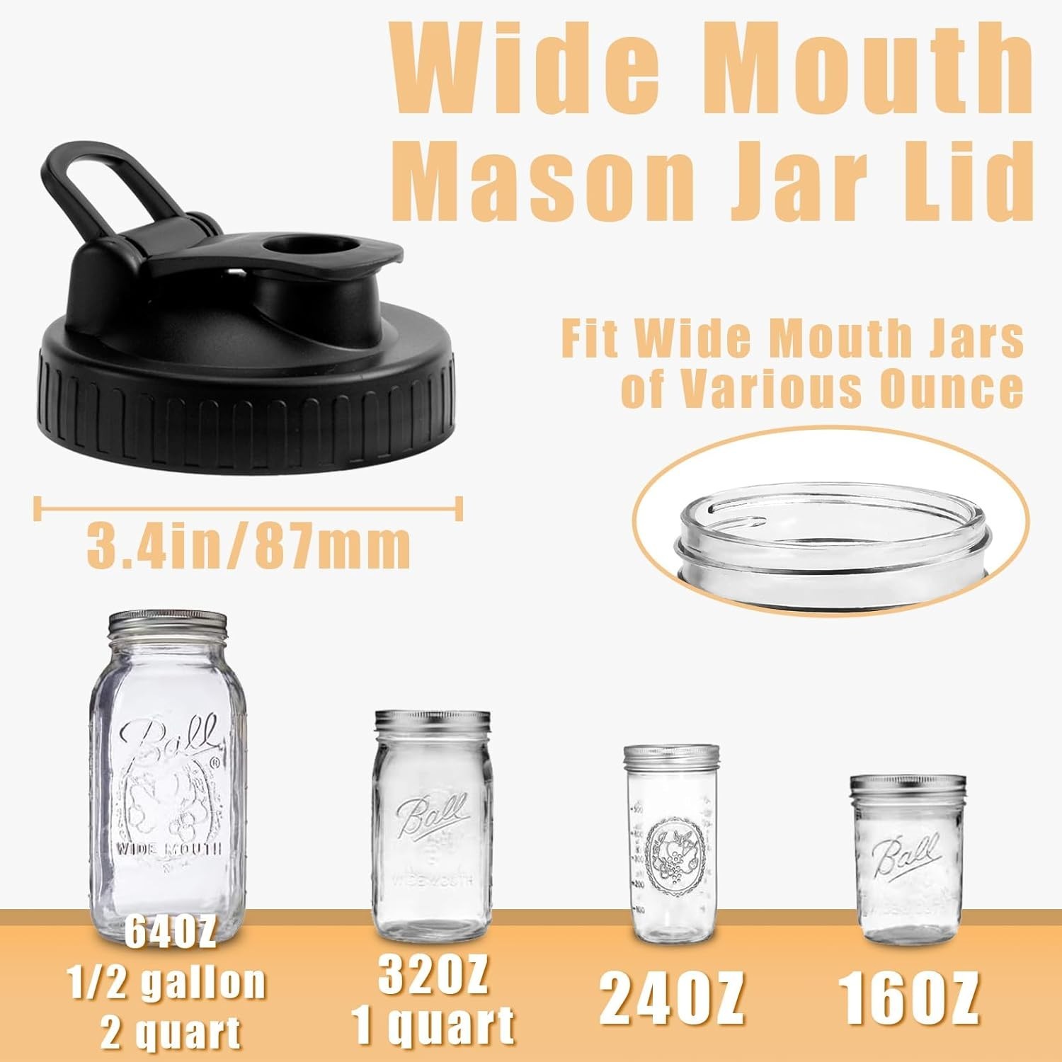 Mason Jar Lids Flip Cap Pouring Spout Leak-Proof Wide Mouth 4 Pack