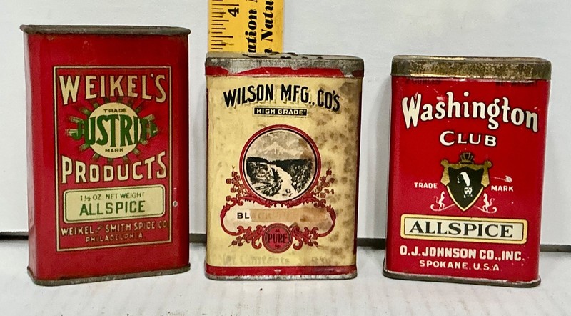 3 Vintage Spice Tins Weikels, Wilson &  Washington Nice Bright Colors & Graphics