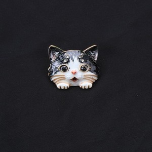 Authentic Cute Cat Face Enamel Rhinestone Brooches Gold Plated Kitten Head Lapel Pins
