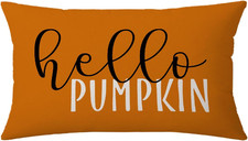 Fall Pillow Cover 12x20 Hello Pumpkin Throw Pillow Cushion Case Orange Autumn De